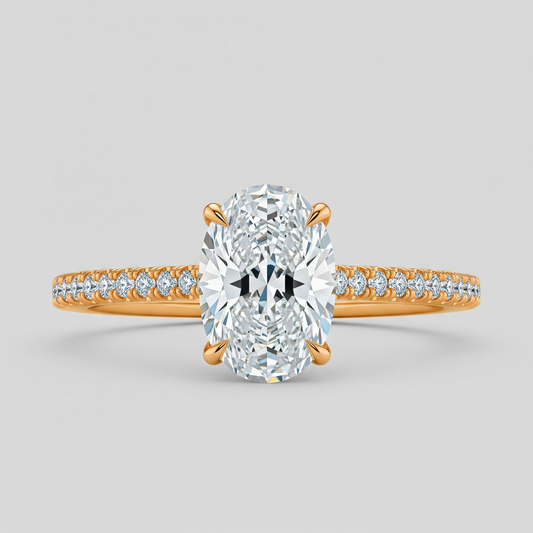 Bague solitaire ovale avec alliance sertie