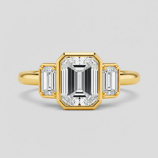 Bague trilogie émeraude serti clos